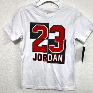 Nike Jordan 23 T-Shirt Boys White Red Black Graphic‎ Tee Top Kids Small MSRP $28
